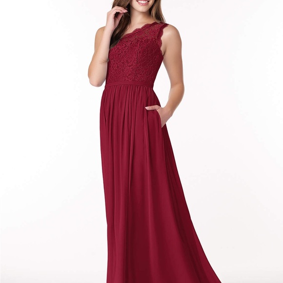 Azazie Demi Burgundy A-Line One Shoulder Chiffon Dress - Picture 3 of 9